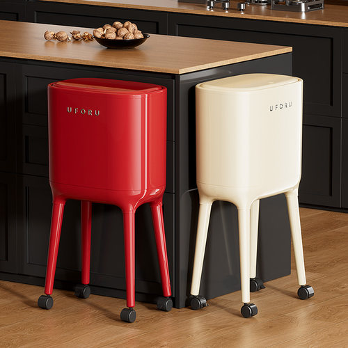 高脚垃圾桶厨房免弯腰加高卫生桶家用客厅新款带滑轮高颜值垃圾桶