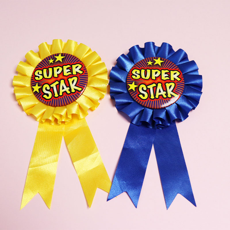 儿童胸针教师奖励胸章大号缎带互动英文教具小学生徽章表扬小红花