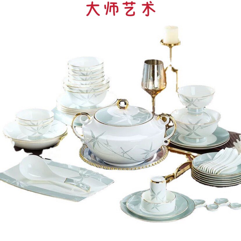 大师艺术高端景德镇轻奢骨瓷餐具套装礼品陶瓷碗碟套装礼盒送礼