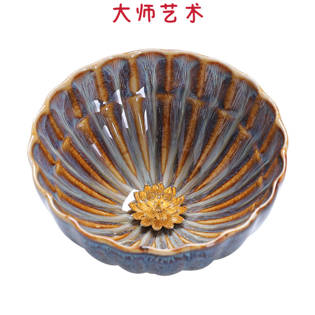 大师艺术高端镶银窑变陶瓷功夫茶杯茶具主人杯莲花杯茶盏单品茗杯