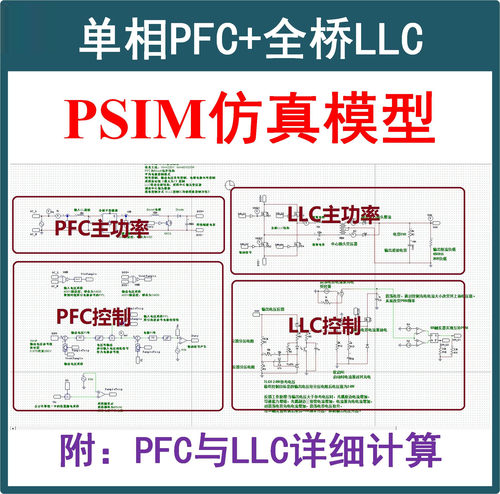 单相Boost PFC+全桥LLC串联谐振开关电源Mathcad计算PSIM真模型