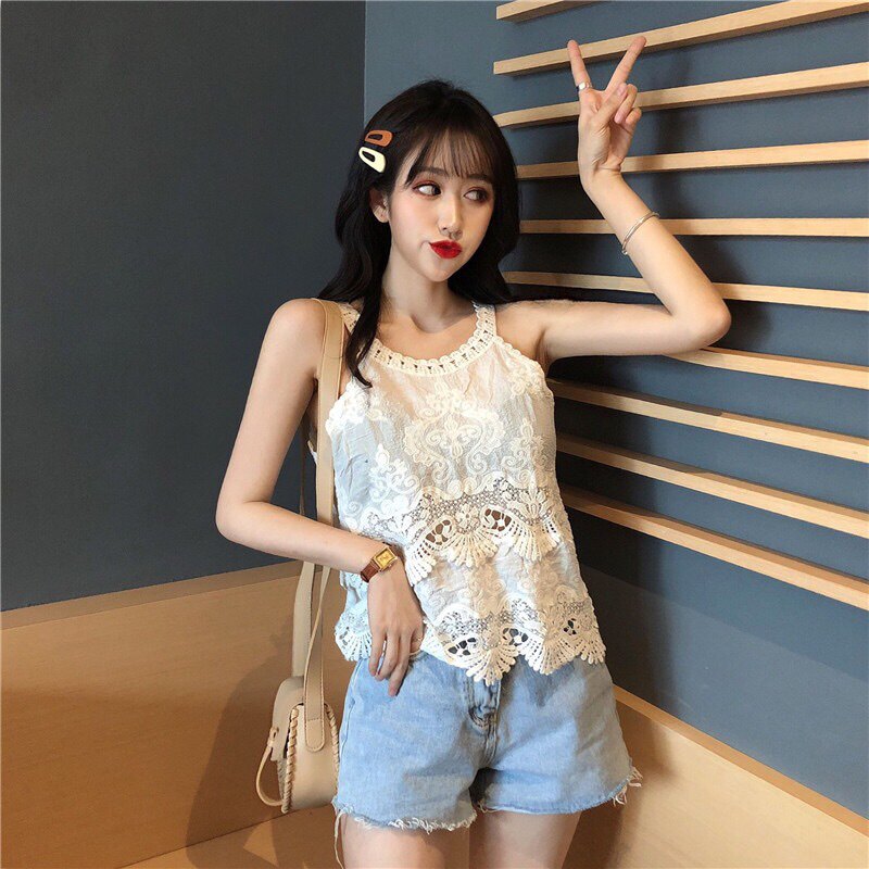 2022女装夏季蕾丝水溶刺绣小背心短款吊带内外穿百塔小马甲无袖女