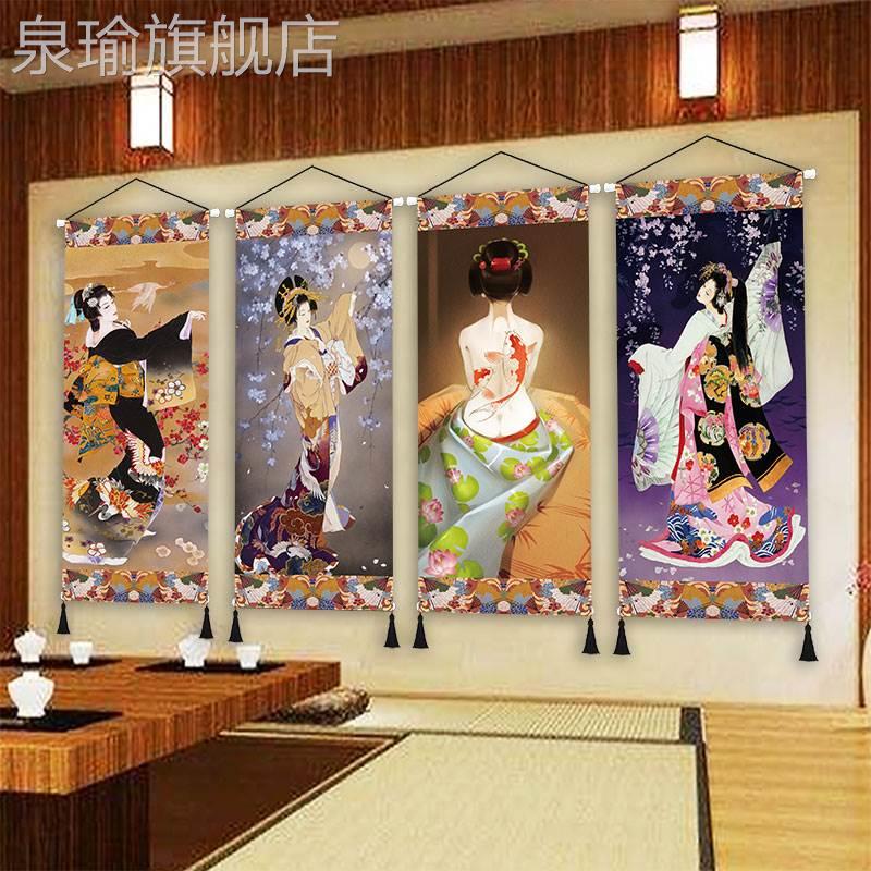网红日式浮世绘仕女图挂画风景店墙铺玄关背布艺卧室床头画壁装饰图片