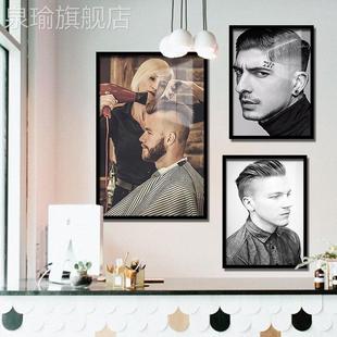 网红男士发型图照片饰画理发美发沙龙发墙面布置欧美人廊物艺术装