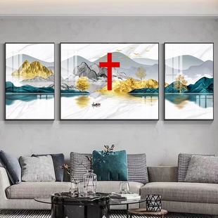 现代简约客厅沙发背景墙几何抽象十字架挂画高端墙壁装 饰画三网红