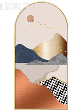 网红背现代奢玄关过道走廊装饰画创意山水橙色抽象客厅景墙墙轻画