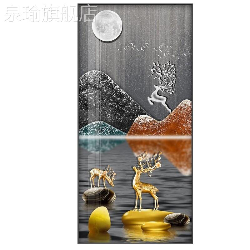 网红装现代福鹿L画ED灯饰画轻奢玄关灯画石来运转招财挂走廊过道