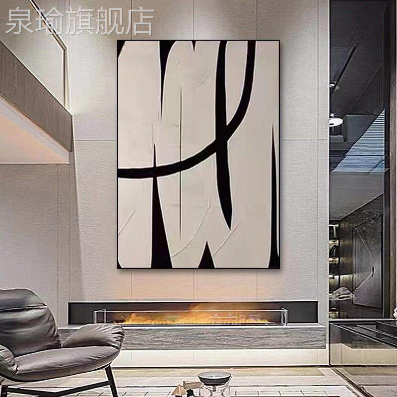 网红手绘油画玄抽象黑白线条现客代北欧美式轻奢厅沙关发样板间装
