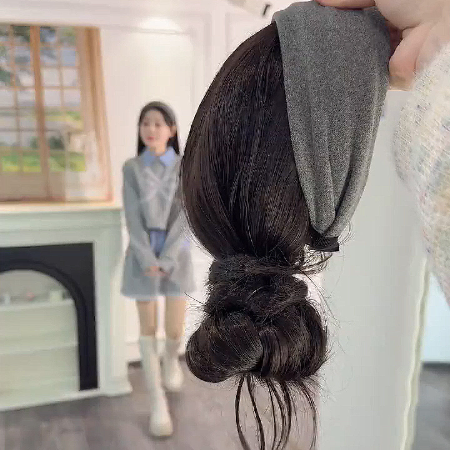 森系假发带发箍一体丸子头全头套仿真人发丝头顶发饰高颅顶马尾