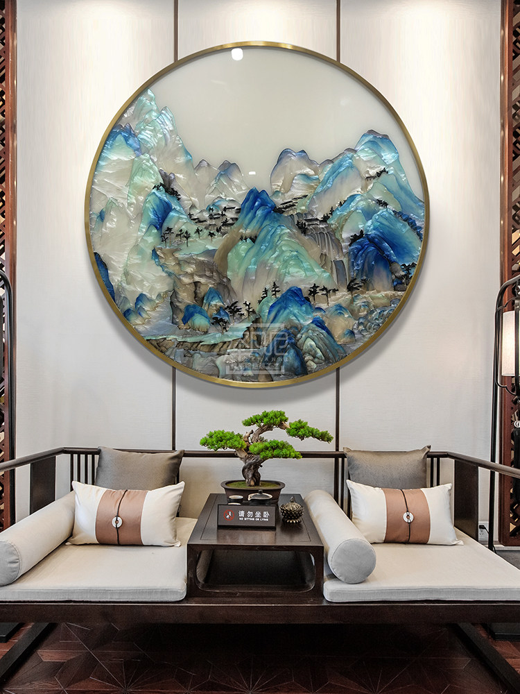 手工珐琅入口走廊装饰画立体新中国风现代入口客餐厅壁画千里江山