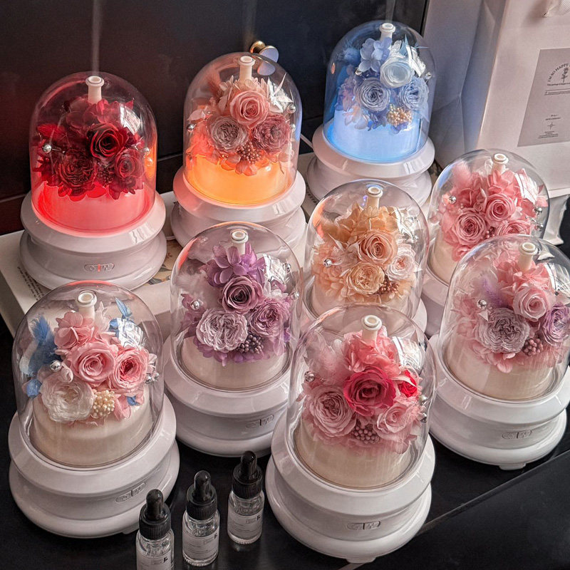 儿童节送女友永生花香薰加湿器玫瑰花盒老婆生日闺蜜结婚礼物摆件