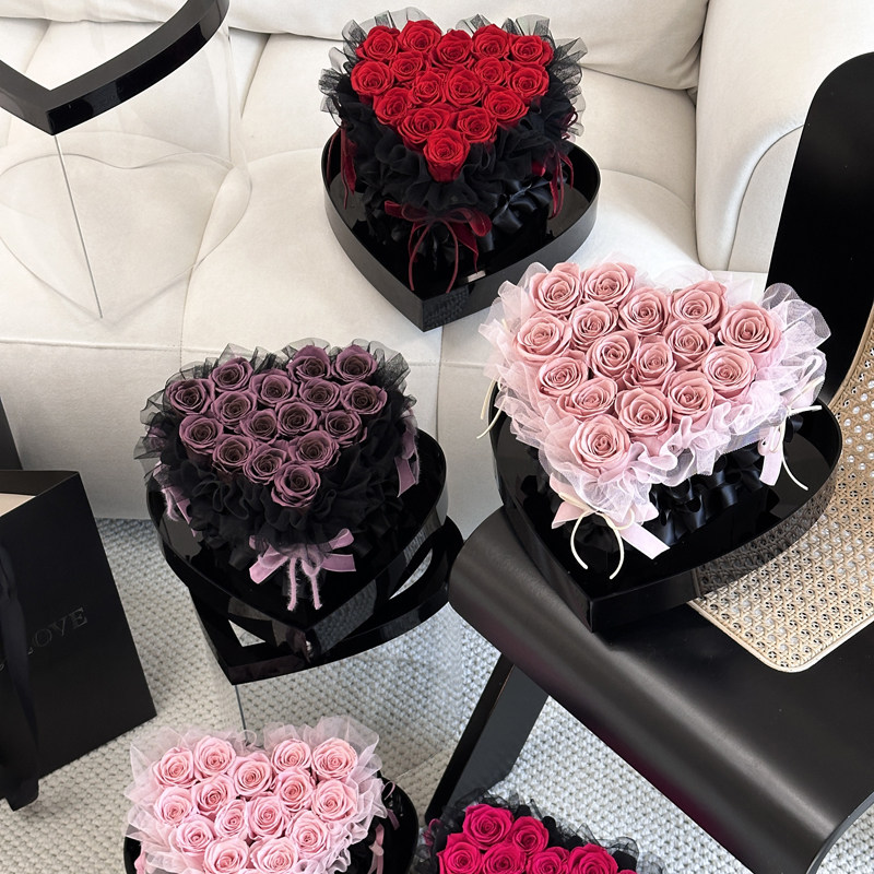 七夕情人节告白礼物永生花爱意共生玫瑰爱心花束送女友闺蜜生日