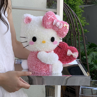 520哈喽Kitty凯特猫永生花绣球真花摆件告白礼物生日公仔礼盒