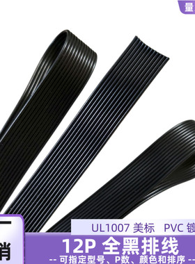 12P黑色排线 镀锡铜UL1007全黑并线22AWG智能电器电源延长线直销