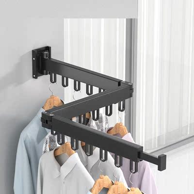 挂衣杆墙壁简易晾衣架室内小型可折叠阳台多功能护栏晾衣杆墙上