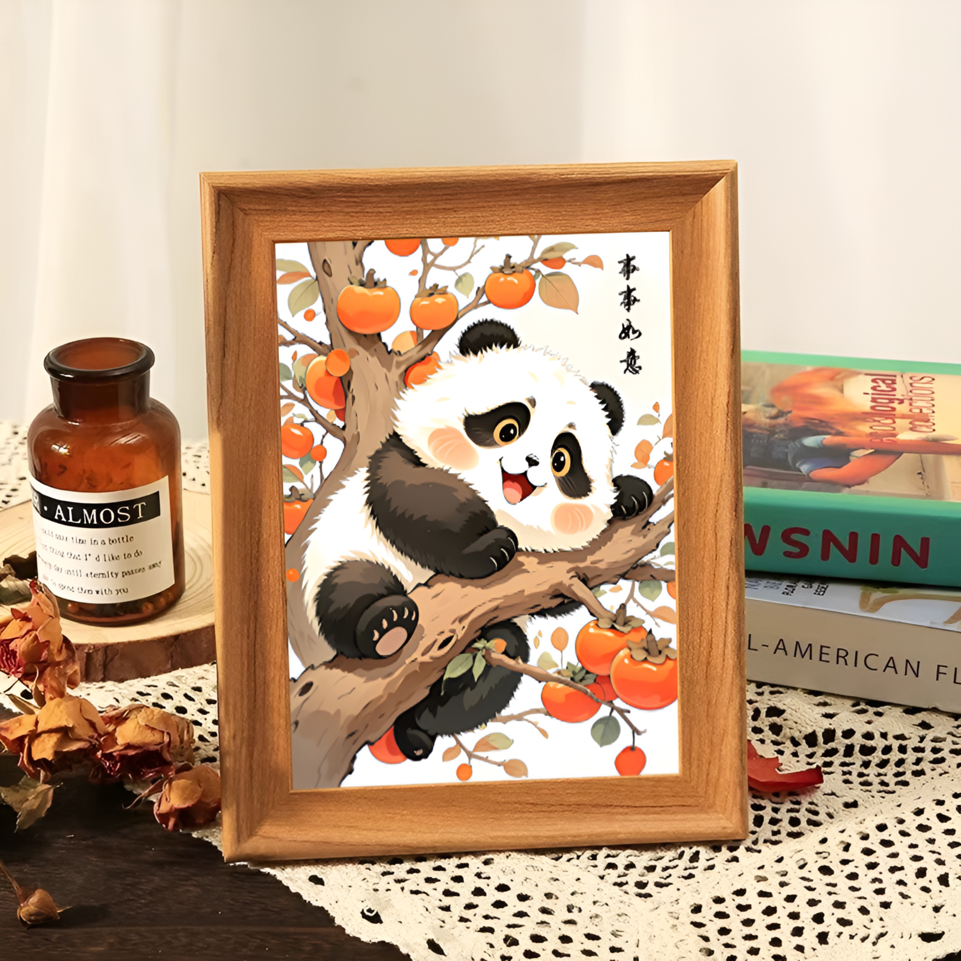 治愈系可愛柿柿如意熊貓擺臺畫