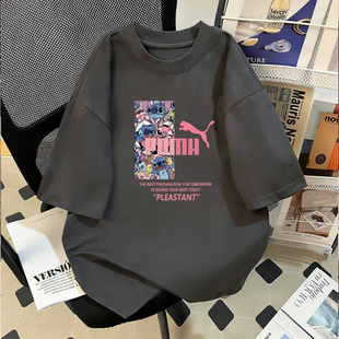 潮牌上衣夏季 品牌折扣 联名宽松休闲百搭情侣装 T恤男女款 纯棉短袖