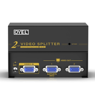 OYEL联鸿泰 1进2出vga一分二分配器高清视频 分屏器分频器 电脑显示器一拖二2口