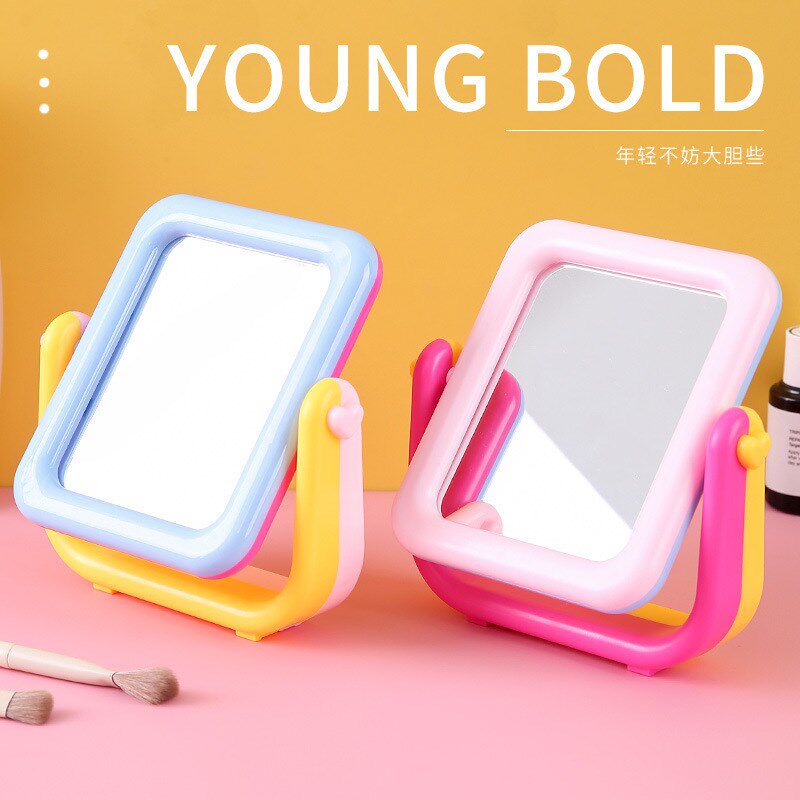 速发彩色双面旋镜化妆镜双学桌面拼生宿舍美妆补妆梳妆镜方形公主