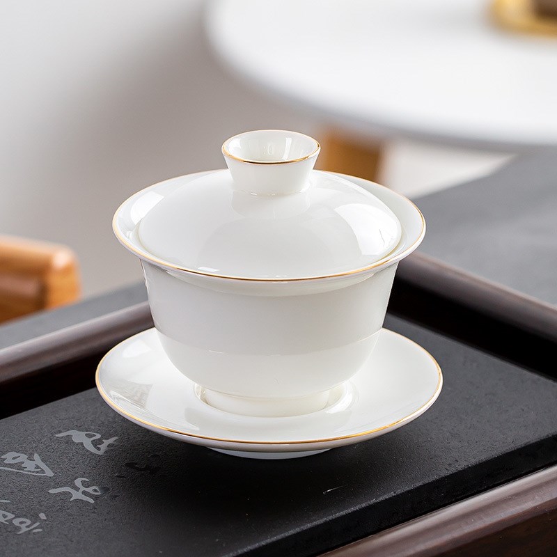 速发白化德瓷羊脂玉盖碗茶杯碗号陶瓷泡茶三才碗家用功夫茶大套装