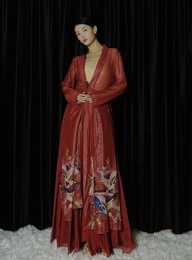 速发WYZ盖鹤活动民族风仙盖红色舞蹈服中国古风舞衣民台服装舞族