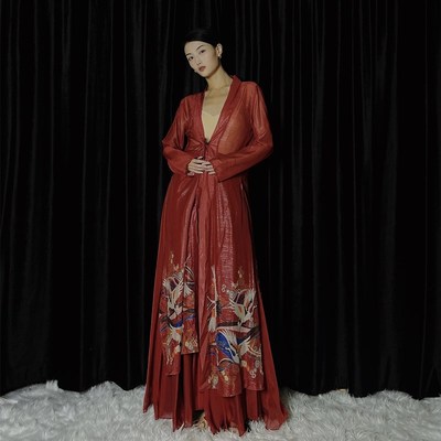 速发WYZ盖鹤活动民族风仙盖红色舞蹈服中国古风舞衣民台服装舞族