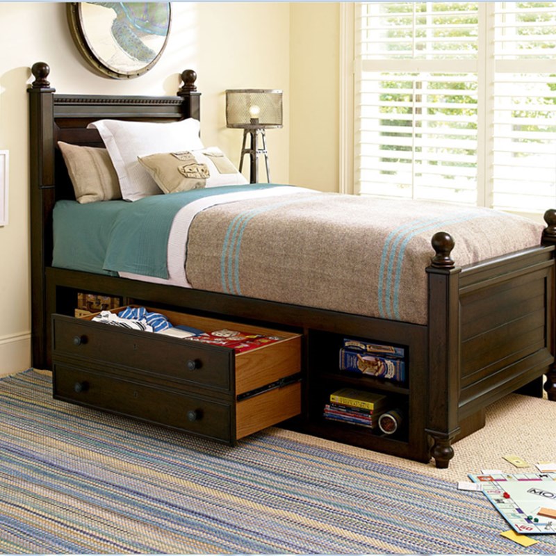 速发美式实木儿童床1.5床抽屉储物.体米青少年男孩单人床1箱2m