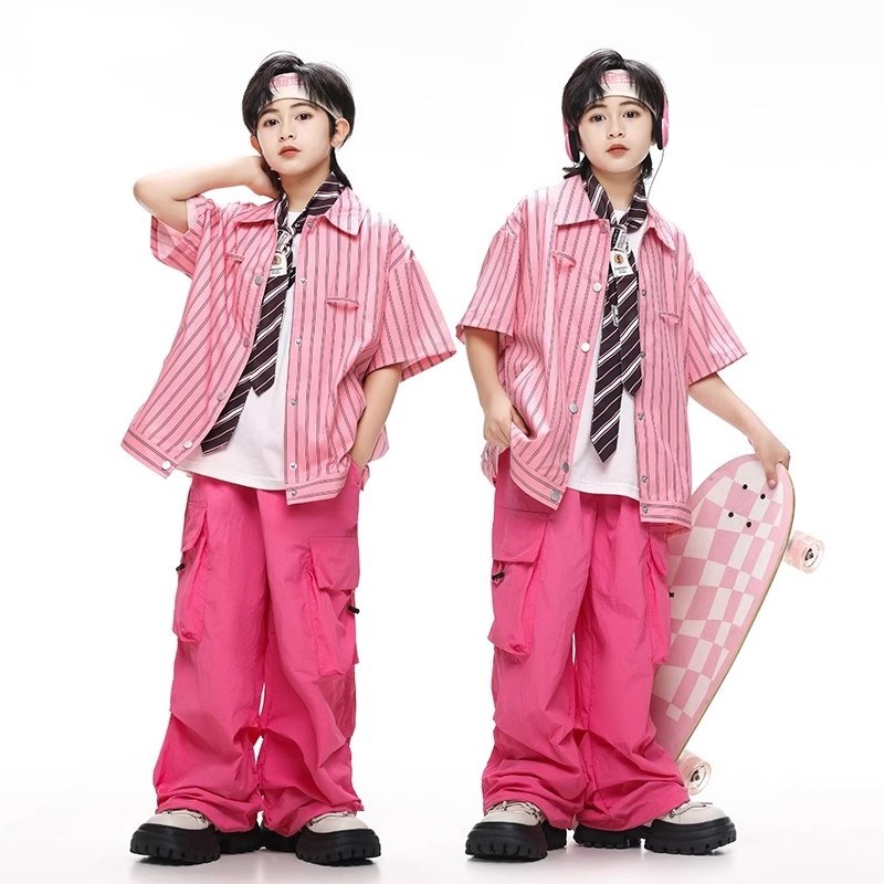 速发小男生街舞少出服孩嘻哈宽松衬套装出儿hiphop工装裤演演服