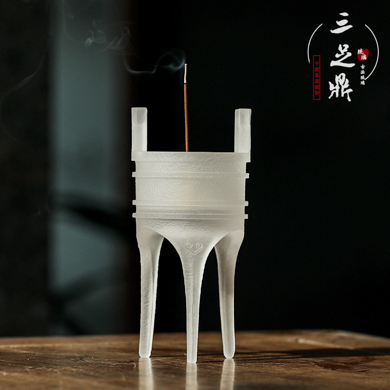 速发琉璃鼎高脚线小香炉香插工艺品书席中国茶风房摆件艺术品三足