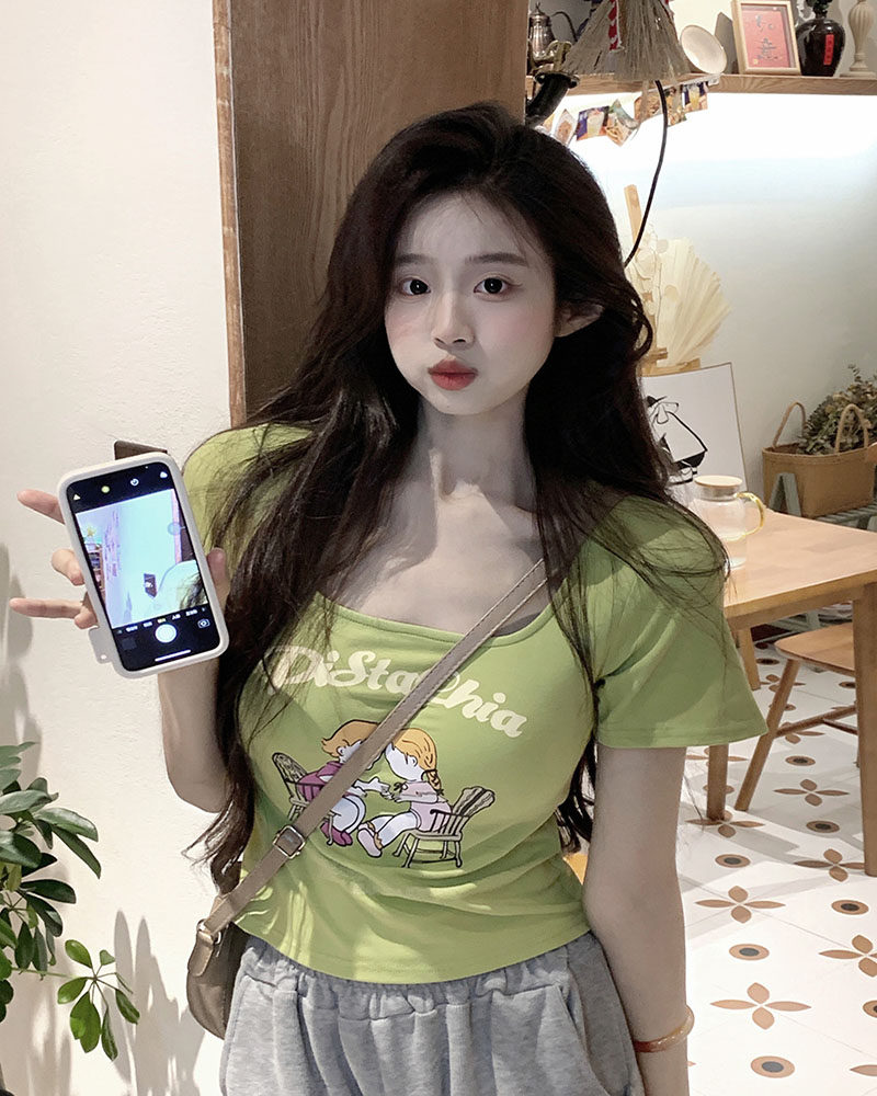速发大码纯欲辣肩正妹t恤夏款短季复古遮肚子上衣藏肉