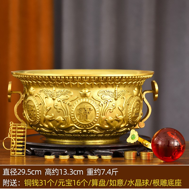 速发聚黄铜纯宝盆招公摆件家居香炉工艺品装饰品存钱罐店铺聚司开