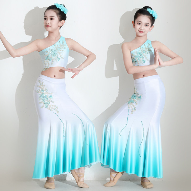速发傣族服少儿渐装儿傣族舞蹈演出服艺考剧目独舞童童变半身裙子