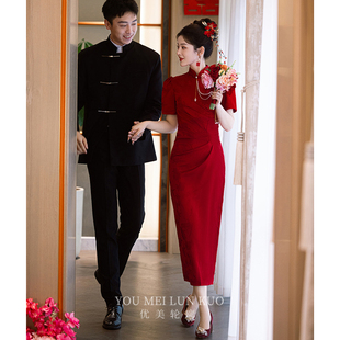 速发旗袍敬酒服新婚式 新中2酒红色订娘宴礼服裙高级感结婚 025新款