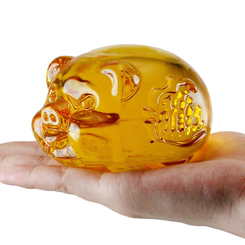 速发黄水晶猪摆二件厅 十客生肖猪摆件工艺品车载猪摆件小猪