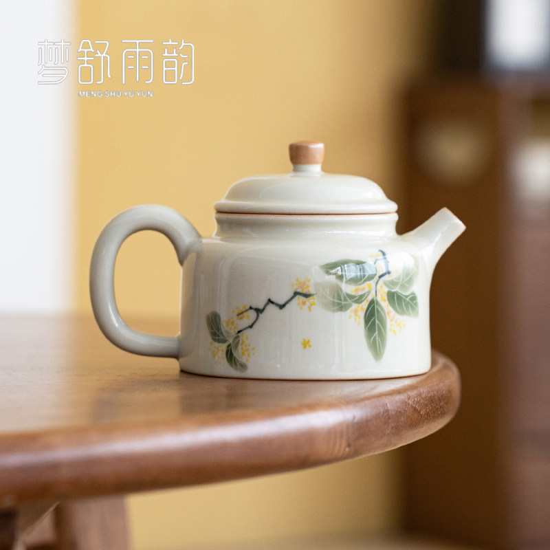 速发草德灰手绘桂花木钟壶壶承陶瓷家茶茶壶单壶功夫用具泡茶壶一