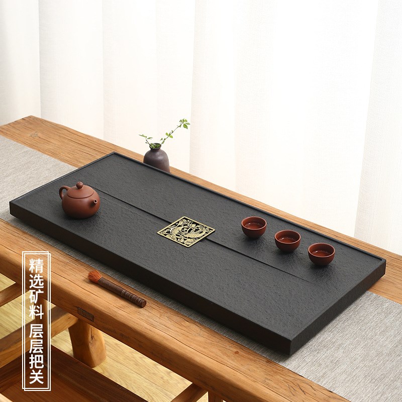 速发乌金石块盘整茶泡用排水嵌入式长方形茶台家茶盘黑金茶海茶托
