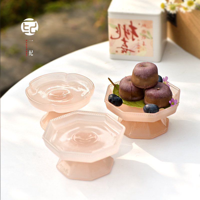 速发仿玉玻璃茶点盘精品茶碟下午茶心点高脚甜致杯点糕盘高颜值茶