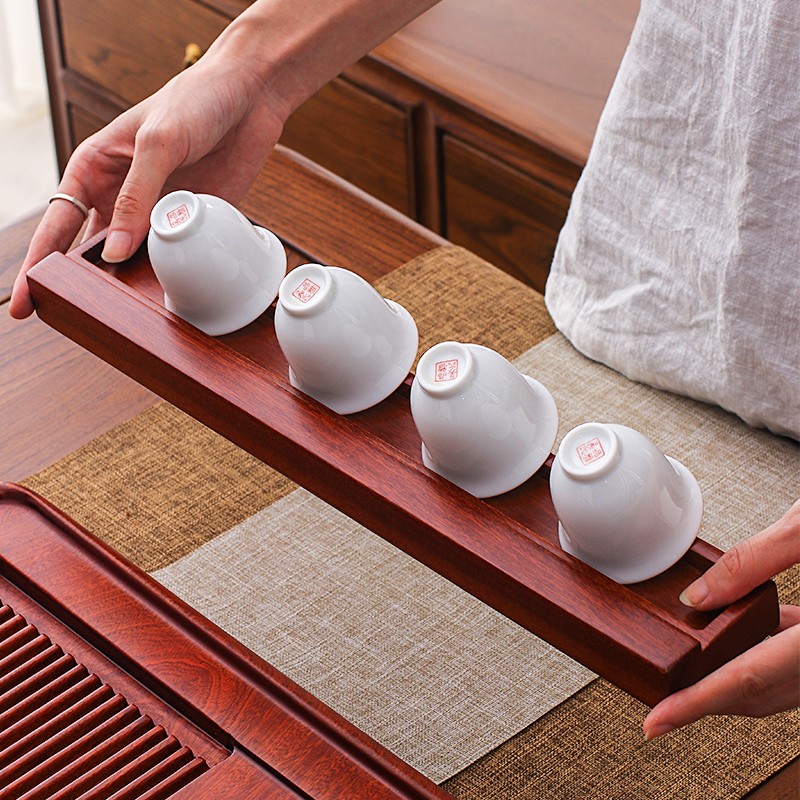 速发实木茶杯收具架单层茶杯架功夫晾纳沥水置物架花梨木杯托茶道