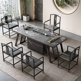 速发茶桌椅会合套装简约洽谈桌组客接待岩厅茶桌烧茶一体客板茶台