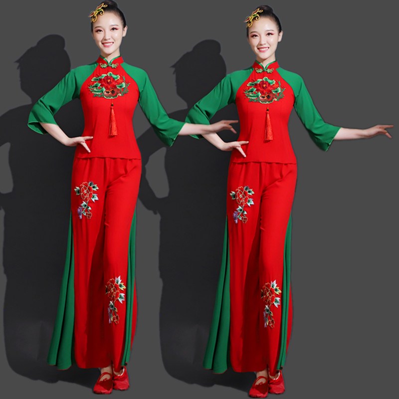 速发2024新款胶歌舞蹈服秧州中老年扇子舞中国打广场舞腰鼓喜庆风