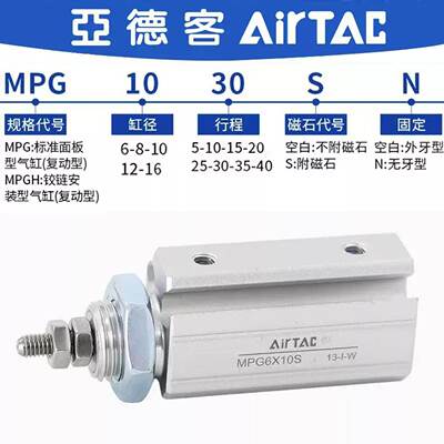 亚德客MPG6X20S 8X10 12X5/16XX10X15X25X30X35X40面板型气缸微型