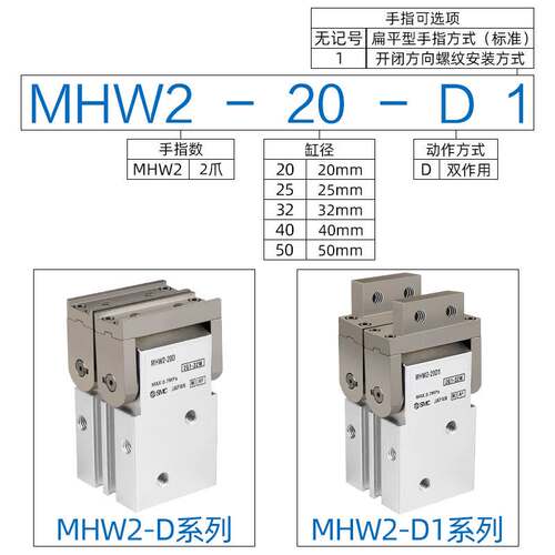 SMC齿轮式180度开闭型气动手指气缸MHW2-20D-25D-32D-40D/50D/D1