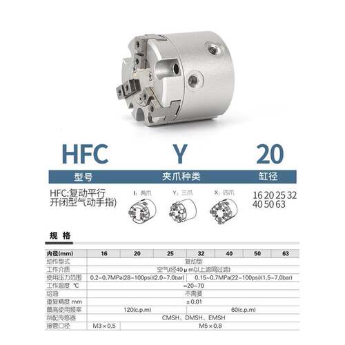 亚德客气动二三四爪手指气缸HFCY50HFCX63 HFCI16 20 32 40 50 25