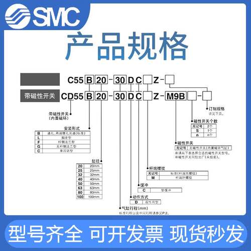 SMC薄型气缸CD55B50-10-15-20-25-30-35-40-45-60-63-80-125-DCMZ