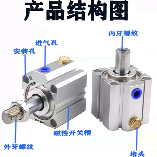 亚德客薄型气缸ASQ/ATQ12/16/20/25/32/40/50/63X10X15X75X100S-B