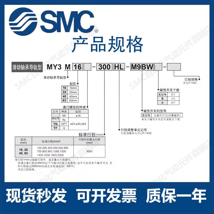 SMC机械无杆气缸MY3M16/25G-100-200-300-400-500-600-700-80