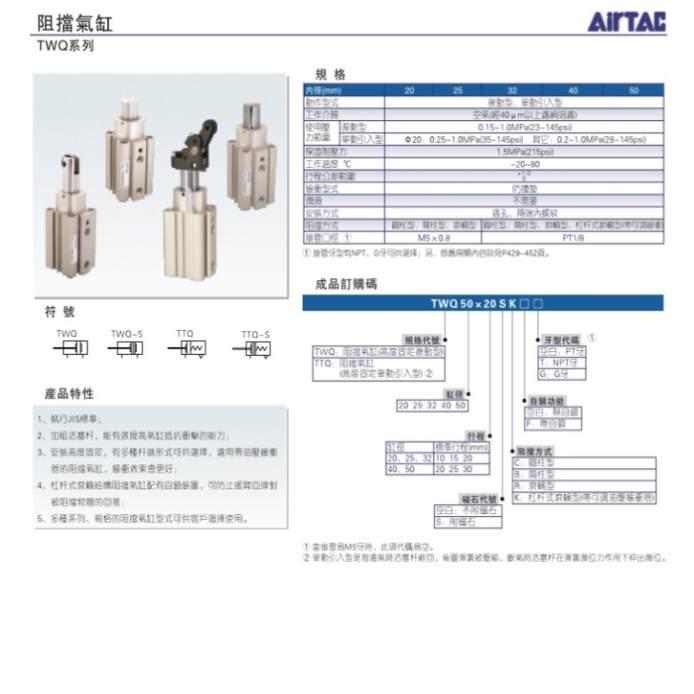 原装亚德客阻挡气缸TWH50X30K TWH50*30SK TWH50X30KFTWH50*30SKF