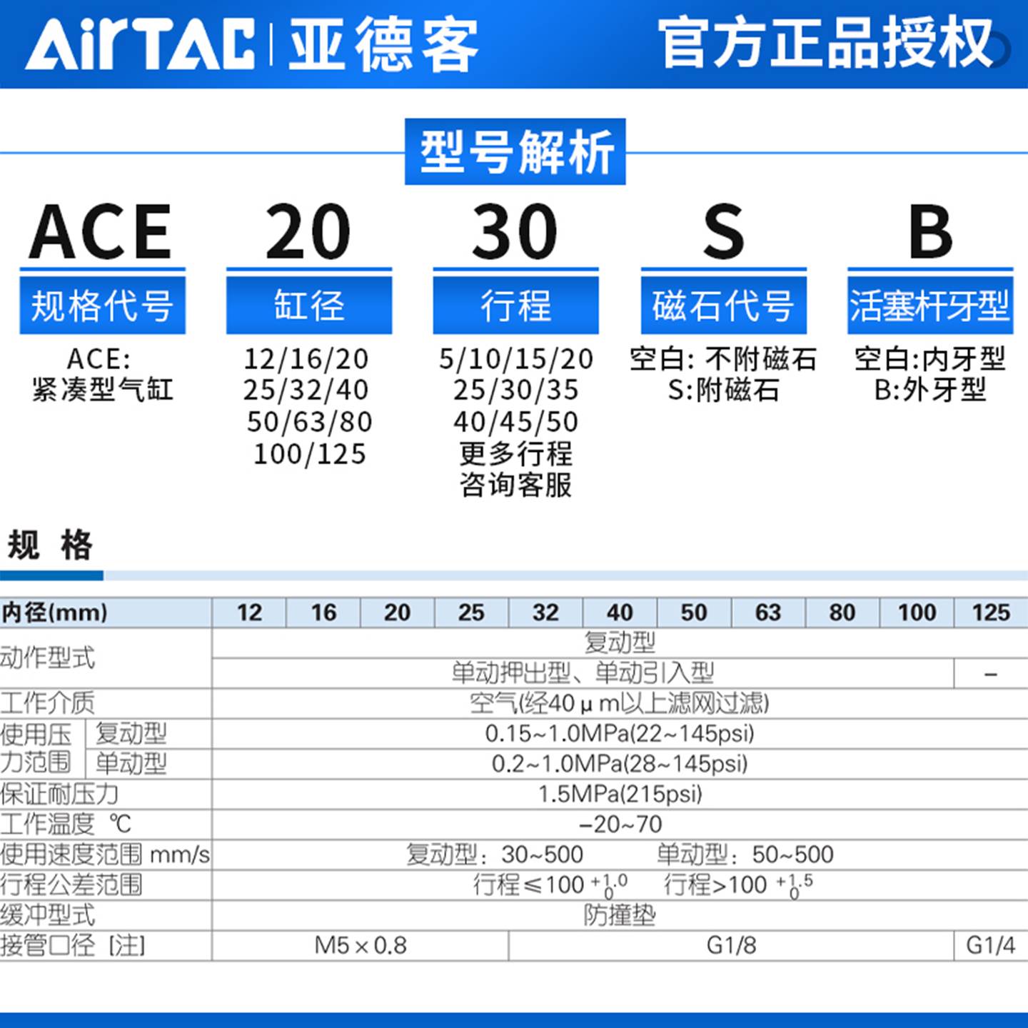 原装AIRTAC亚德客气缸ACE63X5X10X15X20X25X30X35X40X50X65X60X75