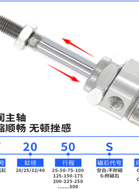 原装亚德客气动迷你小型气缸MF40X25X50X75X100X150X200X300SCA