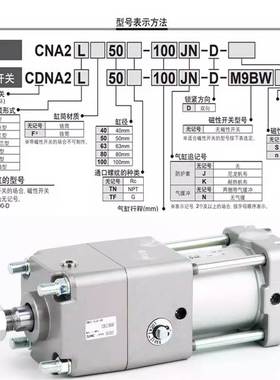 SMC锁紧气缸CNA2B/CDNA2B40/50/63/80/100-200-300-400-500-600-D